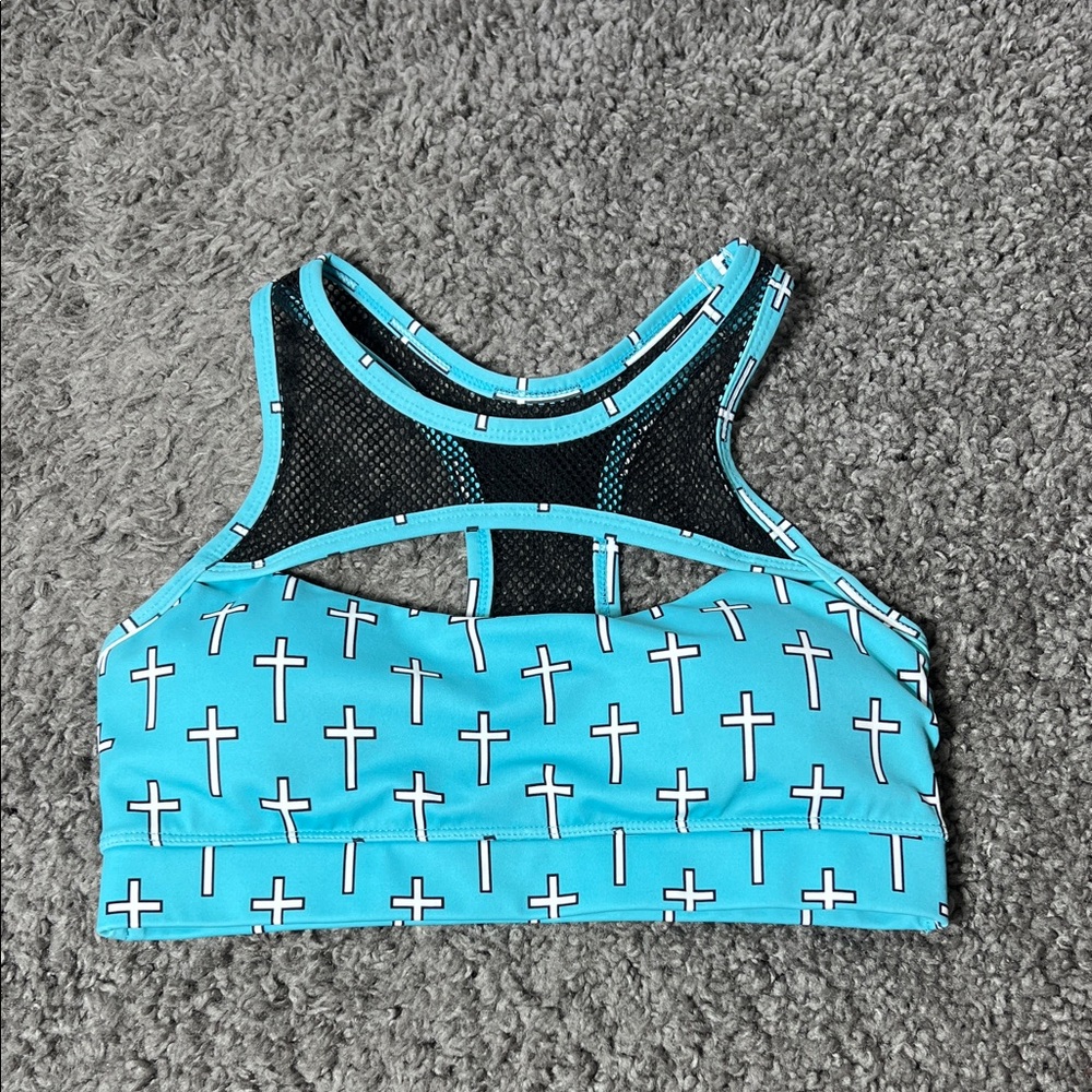 Heiress Equine Blue Cross Print Sports Bra Size Small